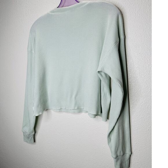 Aritzia TNA Light Mint Green Waffle Knit Long Sleeve Crop Sweater XS - Picture 5 of 11